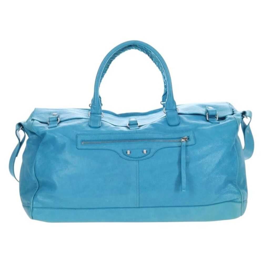 Balenciaga Squash Duffle Leather Blue Leather Handbag